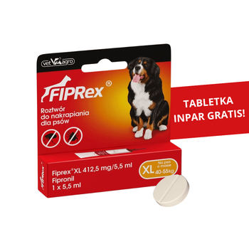 Fiprex Krople Dla Bardzo Dużego Psa Na Pchły i Kleszcze Pipeta 5,5 ml XL + InPar Tabletka Odrobaczająca Gratis!