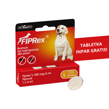 Fiprex Krople Dla Dużego Psa Na Pchły i Kleszcze Pipeta 4 ml L + InPar Tabletka Odrobaczająca Gratis!