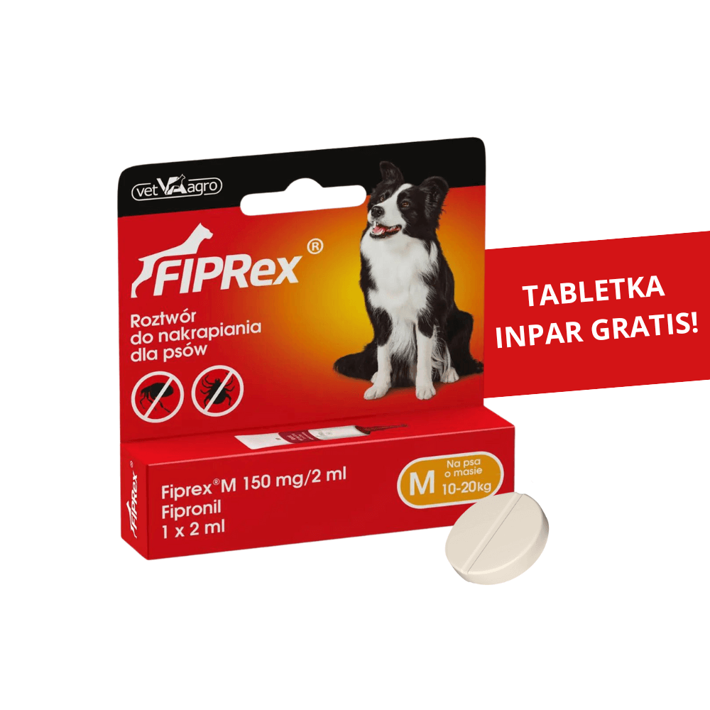 Fiprex Krople Dla Średniego Psa Na Pchły i Kleszcze Pipeta 2 ml M + InPar Tabletka Odrobaczająca Gratis!